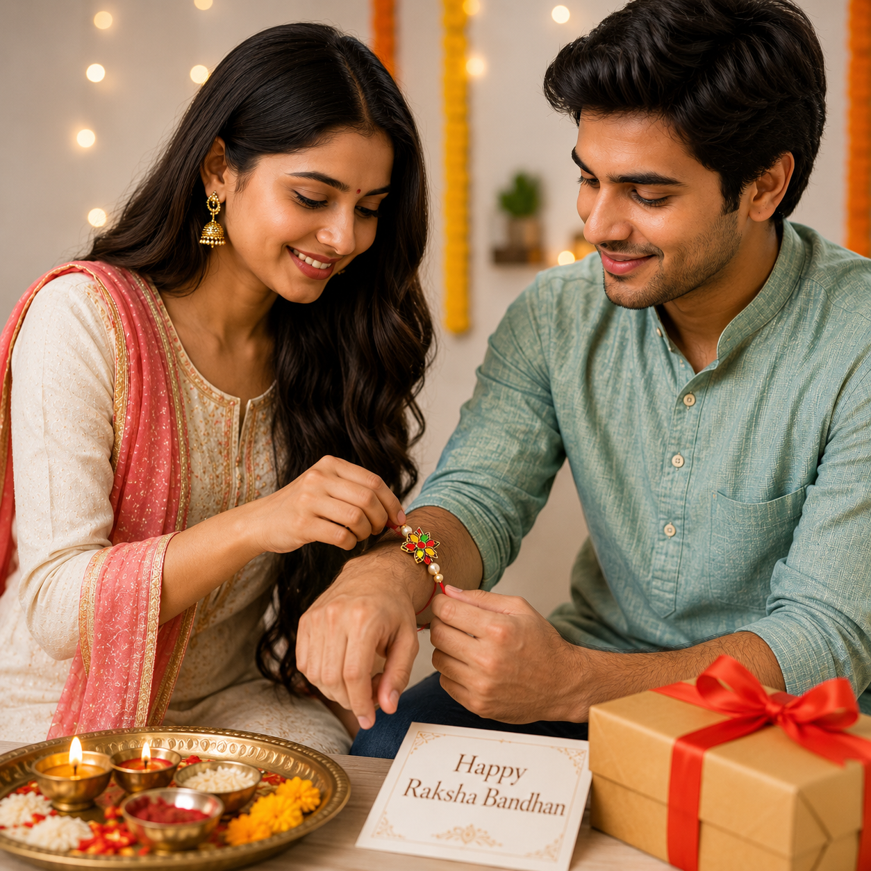 Premium Multicolor Floral Pearl Designer Rakhi for Brother