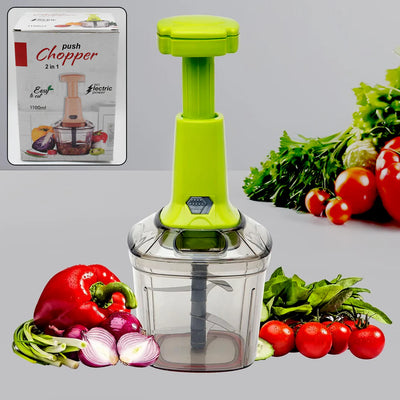 2-in-1 Push Vegetable Chopper 1100ML | Manual Hand Press Food Chopper | Stainless Steel Blades | Kitchen Fruit & Vegetable Cutter