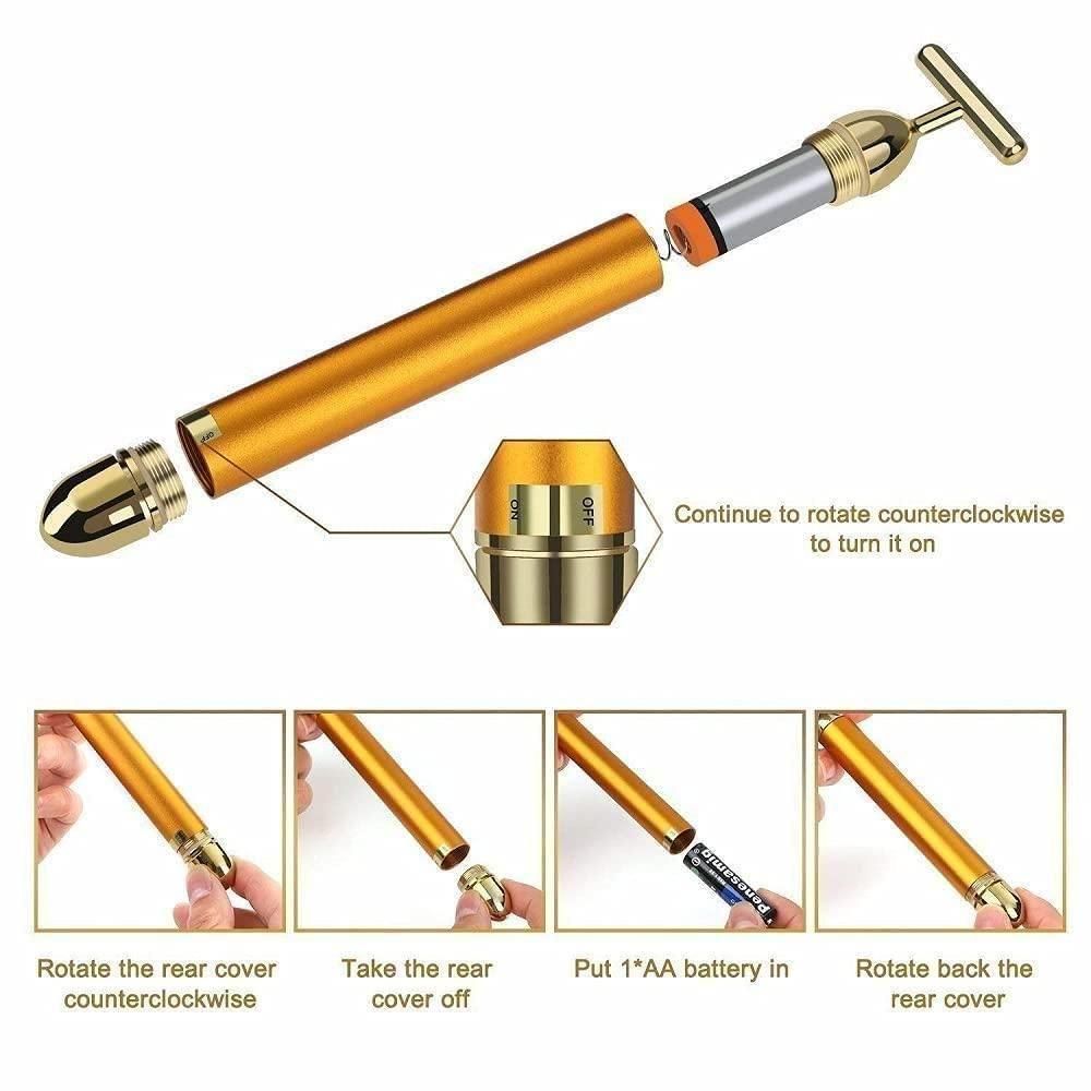 24K Gold Energy Beauty Bar Electric Vibration Facial Massage