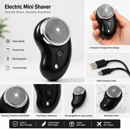 Portable Electric Mini Shaver for Men | USB Rechargeable Cordless Beard Trimmer & Facial Hair Remover | Compact Travel Shaver