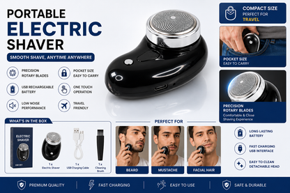 Portable Electric Mini Shaver for Men | USB Rechargeable Cordless Beard Trimmer & Facial Hair Remover | Compact Travel Shaver