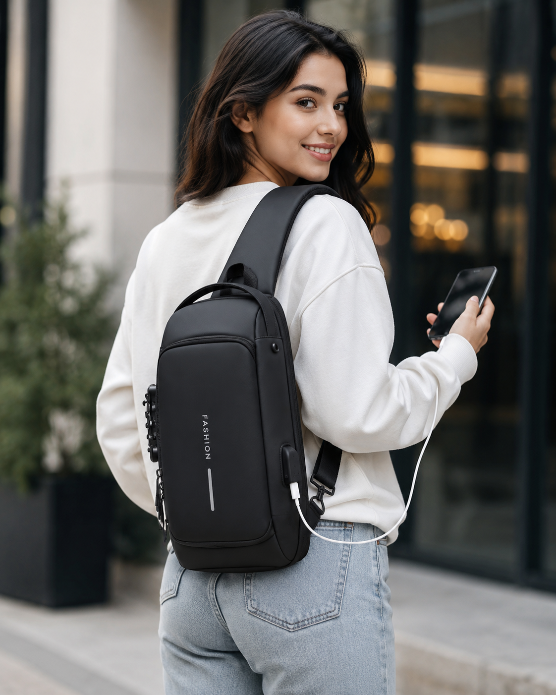 Anti-Theft Crossbody Sling Bag for Men & Women | USB Charging Port | Waterproof Chest Bag | Travel & Office Shoulder Backpack
