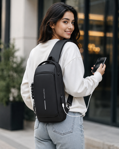Anti-Theft Crossbody Sling Bag for Men & Women | USB Charging Port | Waterproof Chest Bag | Travel & Office Shoulder Backpack