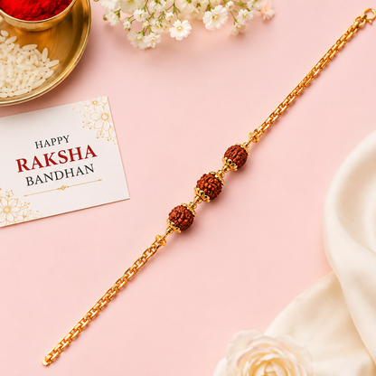 Premium Rudraksha Bead Rakhi Gold-Plated Chain Rakhi For Brother
