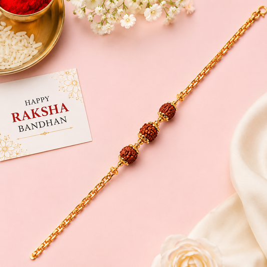 Premium Rudraksha Bead Rakhi Gold-Plated Chain Rakhi For Brother