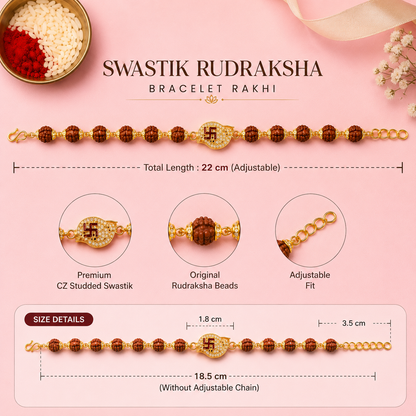 Swastik Rudraksha Bracelet Rakhi with CZ Pendant Beaded Rakhi for Brother