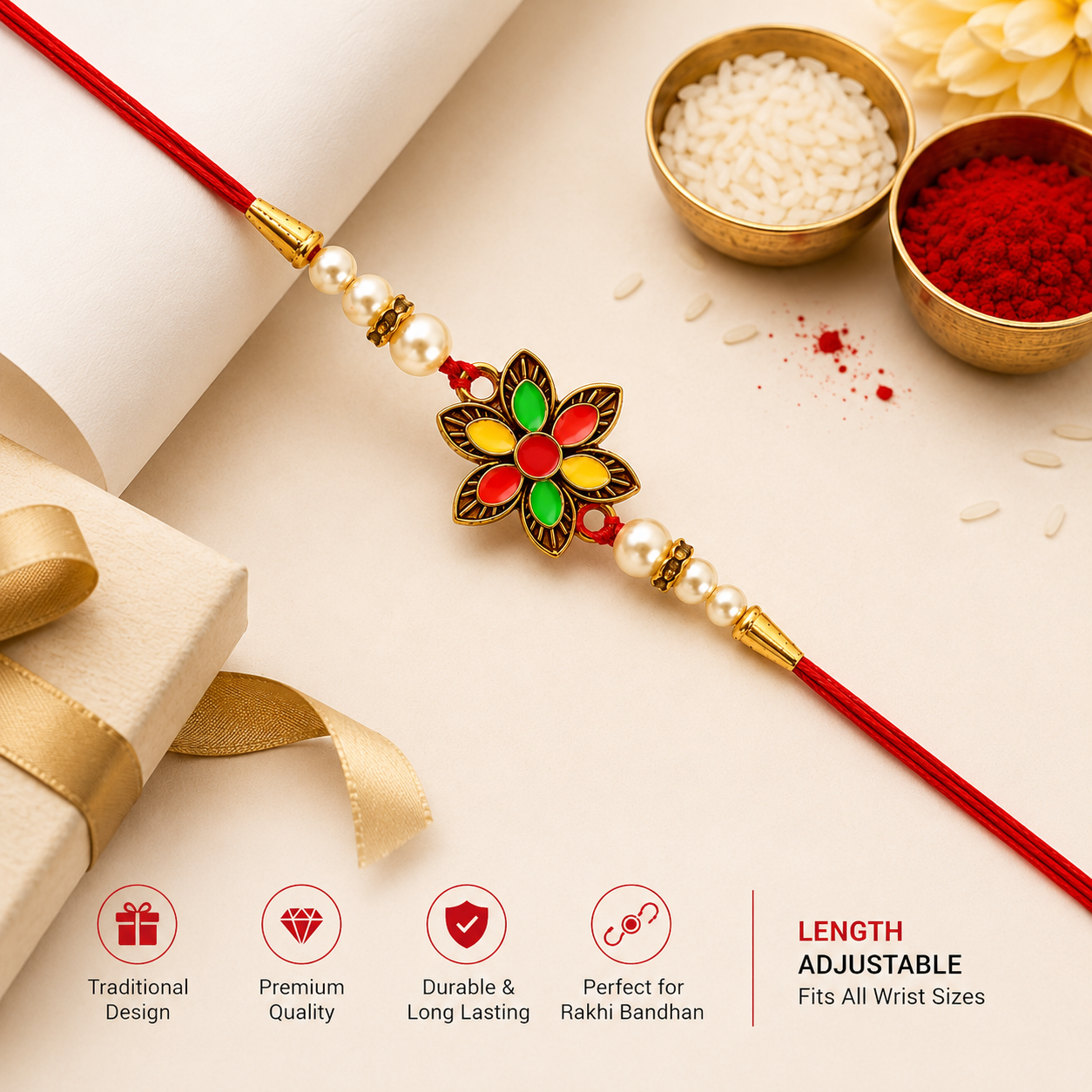 Premium Multicolor Floral Pearl Designer Rakhi for Brother