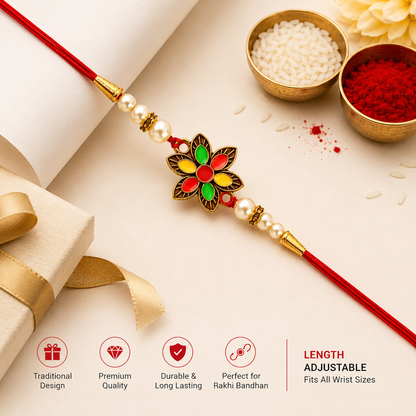 Premium Multicolor Floral Pearl Designer Rakhi for Brother