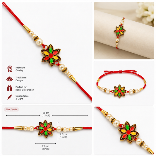 Premium Multicolor Floral Pearl Designer Rakhi for Brother