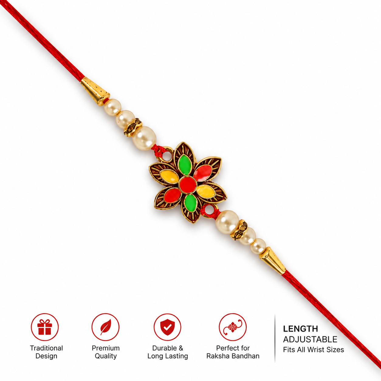 Premium Multicolor Floral Pearl Designer Rakhi for Brother